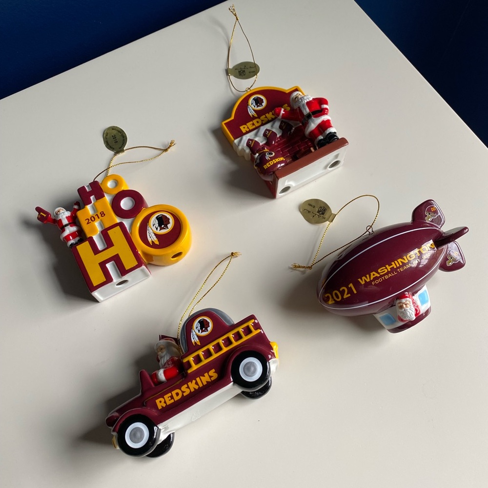 Set of 4 Washington Redskins Danbury Mint Christmas Ornaments 2018-2021